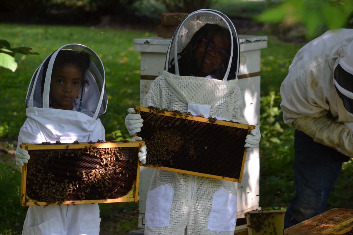 selmekki's tweet photo. Lil beekeepers at work. Expose. Expand. Educate. Learning really happens e’rywhere. @hood_naturalist @BlackBeekeeping @Phillys7thWard #BlackBeekeepers https://t.co/kFZGVJy8hU