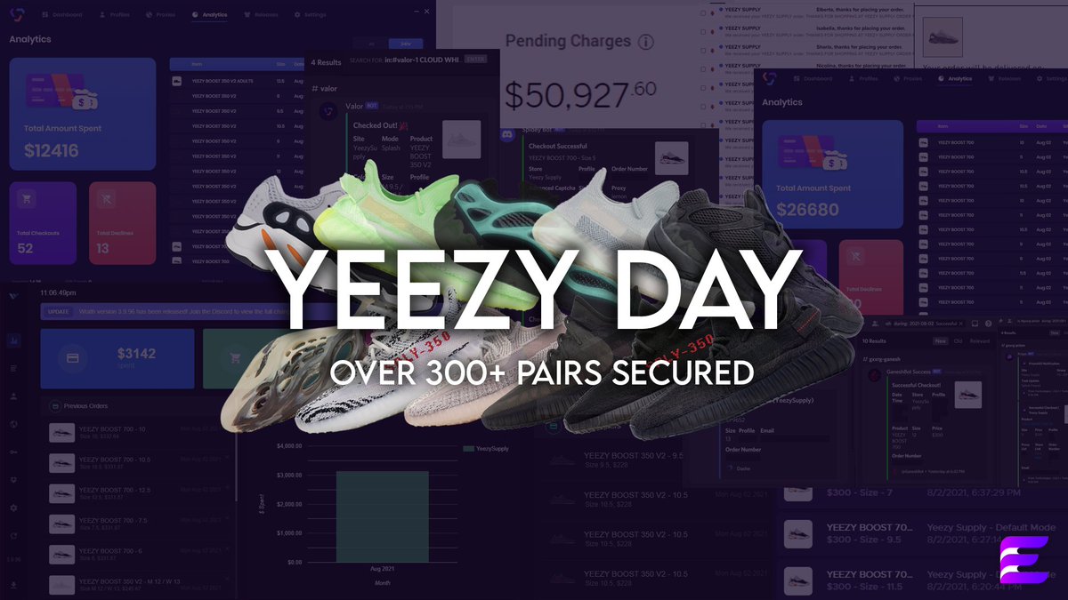 Yeezy Day Feast 🍴 Members were well prepared for the multiple drops that occurred during Yeezy Day. We were able to cop OVER 300 pairs. 🚀 With only 40+ members, we are still able to achieve top-tier performance every drop. 👑 Who wants in? Like and retweet! ❤️