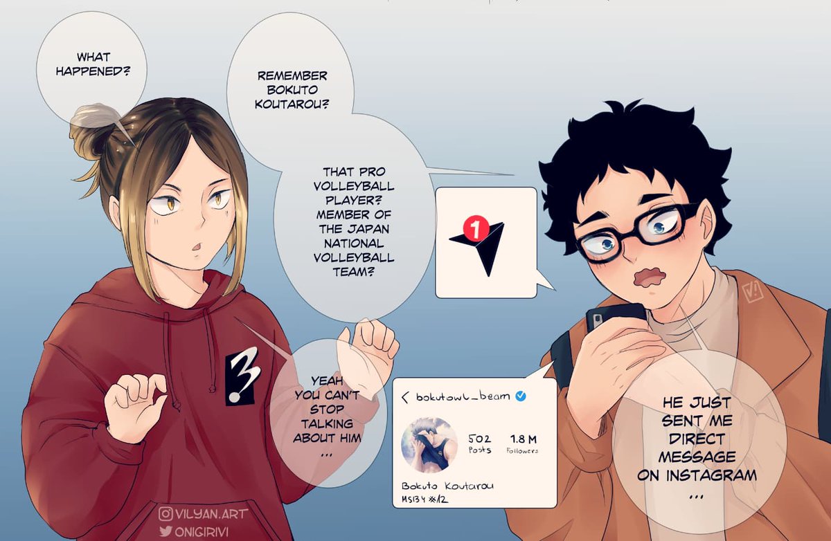 😫I'm late! 
BokuAka Week 2021 Day 5 - social media AU. 
AU where Bokuto is a pro volleyball player and Akaashi is a manga editor but they never met at Fukurodani Academy. Still, Akaashi is a # 1 fan of Bokuto. 😌
🔻🔻🔻
#bokuakaweek2021 #bokuakaweek #bokuaka 