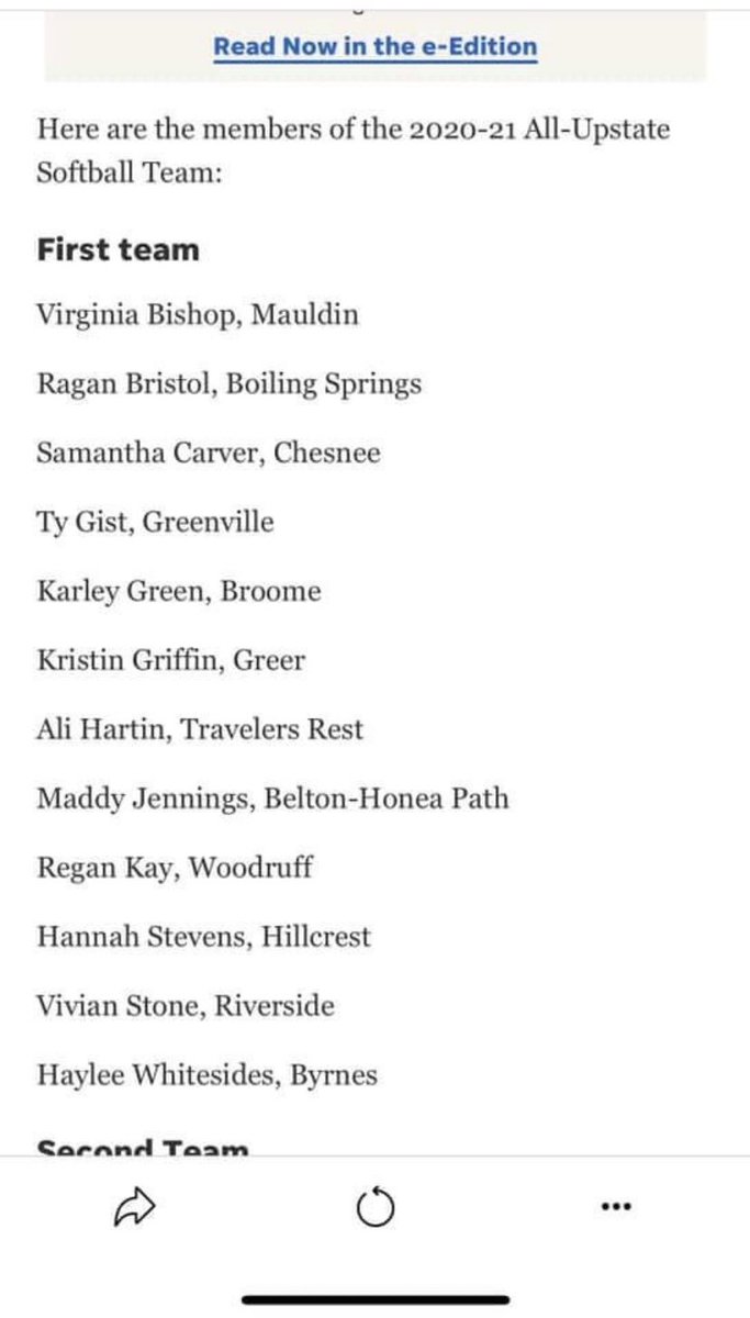 It’s an honor to be chosen for the 2020-2021 All-Upstate Athletes First Team. <a href="/KSUOwlNation/">Kennesaw State Owls</a> @PRESBYSB <a href="/dixson_erin/">Erin Dixson</a> <a href="/clemsonsoftball/">Clemson Softball 🥎</a> <a href="/Winthropsoftbal/">Winthrop Softball</a>