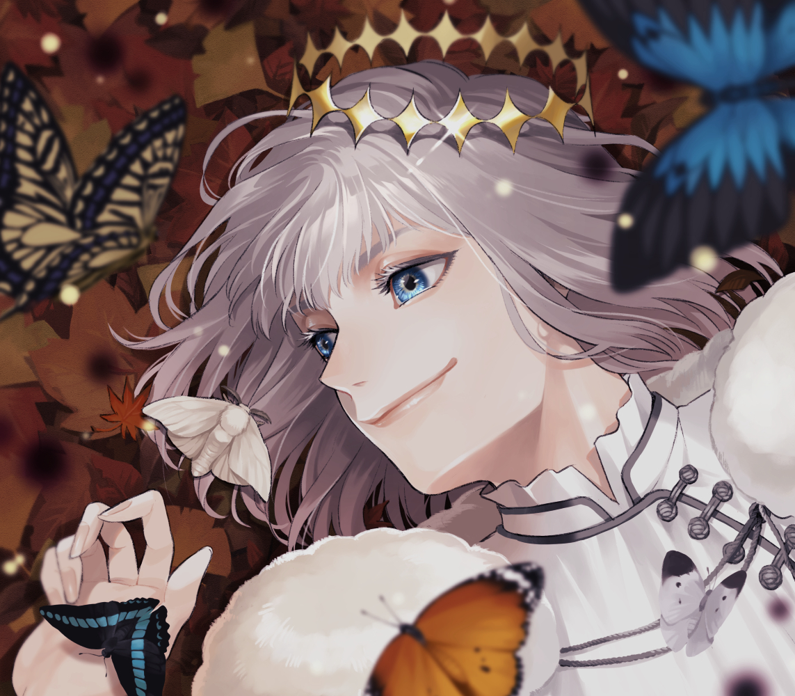 oberon (fate) bug blue eyes 1boy butterfly male focus smile solo  illustration images