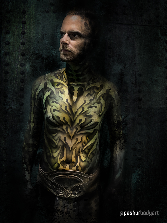 My Warrior from Atlantis body paint demo on Daniel Black at the XFX Makeup booth at the Texas Haunters Convention. Body Painter &amp; Photo: Pashur
canvasalive.com
instagram.com/pashurbodyart