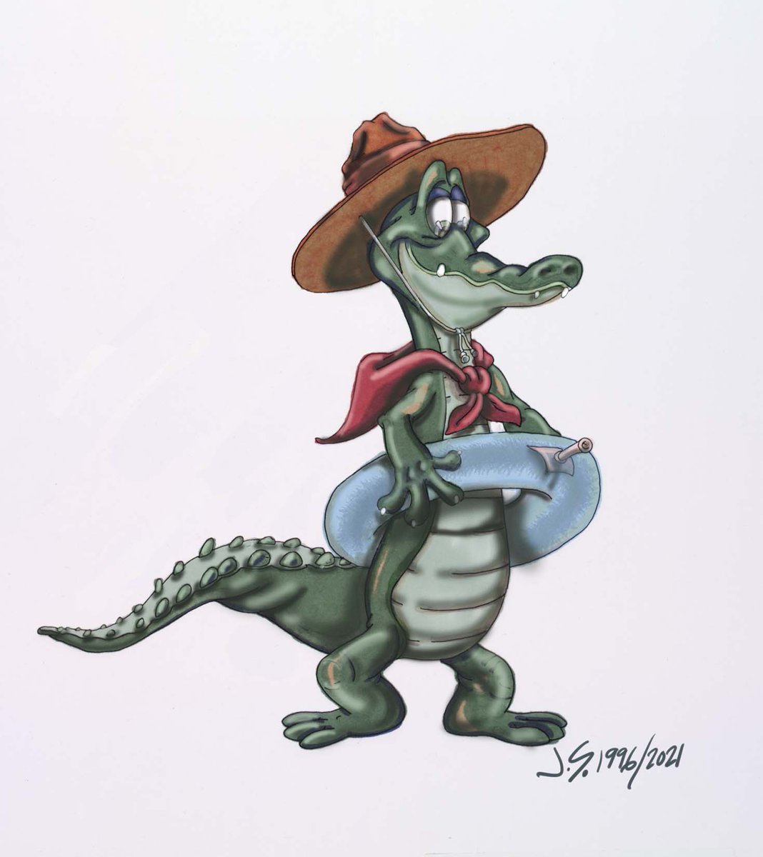 JimShull's tweet image. In addition to designing the gator character for Blizzard Beach, I went on to design this Ranger Gator character for River Country.  Redrawn here.  #WDW