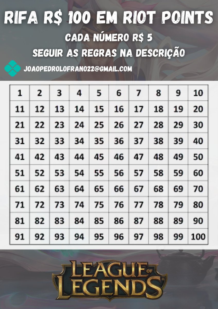 Rifa 100 Numeros Black⭐Star on X: "Estamos realizando uma RIFA de um CARTÃO PRÉ-PAGO DE 100 REAIS DE RP. As regras para participar da rifa são: - Escolher o número da rifa - Chamar os