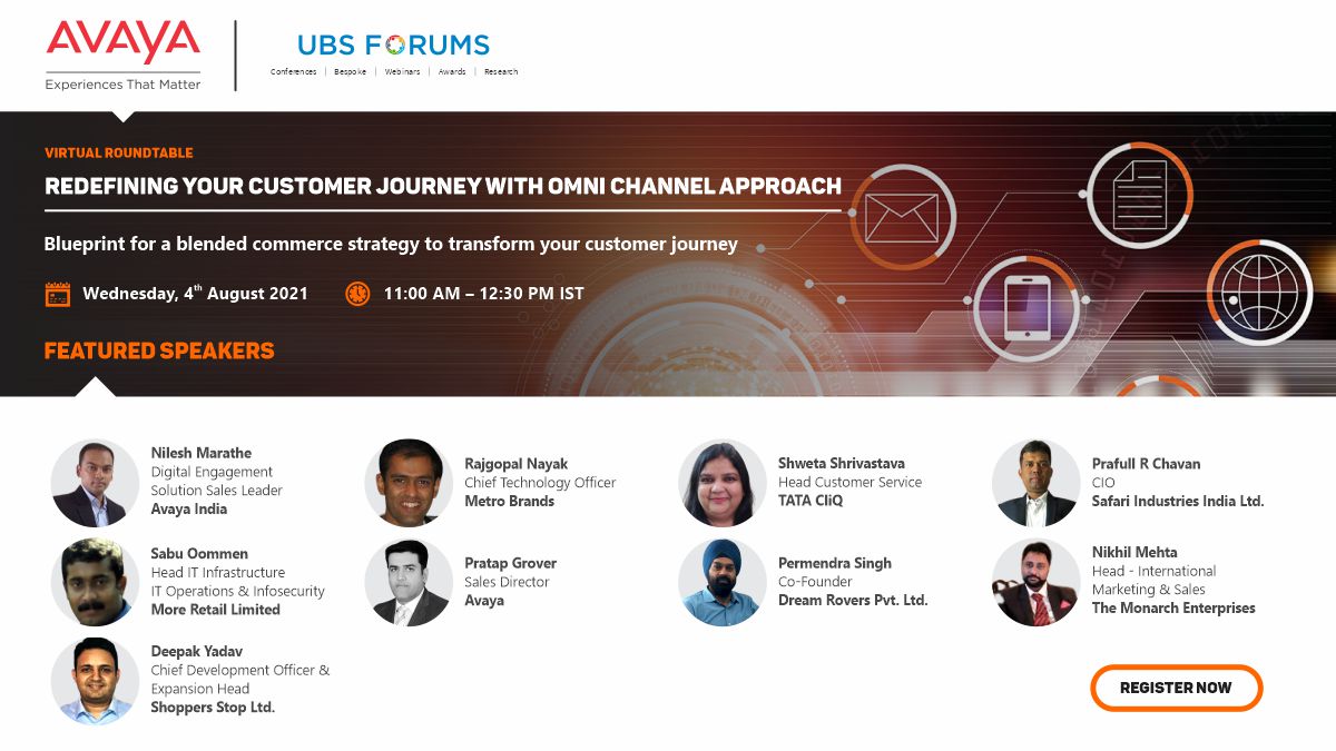 Our Exclusive Virtual Roundtable on "Redefining Your Customer Journey with Omni-Channel Approach" is scheduled on Wednesday, 4th August 2021 from 11:00AM to 12:30PM IST. 
We are delighted to welcome all our eminent speakers 
In collab with @Avaya_MEA
#ubsf #avaya #omnichannel