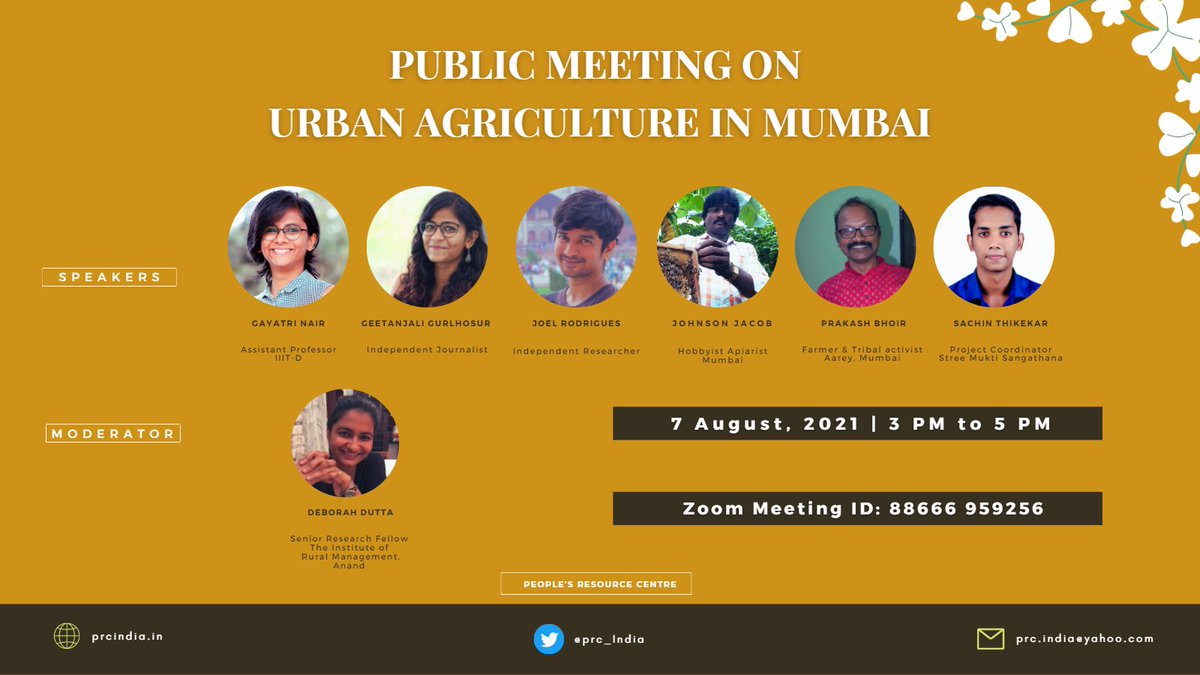 prc_India's tweet photo. Please join us for an online public meeting on Urban Agriculture in #Mumbai. Date: August 7, 3-5 PM IST

Zoom Meeting Link: https://t.co/QesS1LKIAh

Recent report by PRC on Urban Agriculture in Mumbai:https://t.co/qPBQkxq1fY
@gee_gurrl @saveaarey @VanashaktiIndia @NFCoalition 1/5 https://t.co/nftQq9IwFy