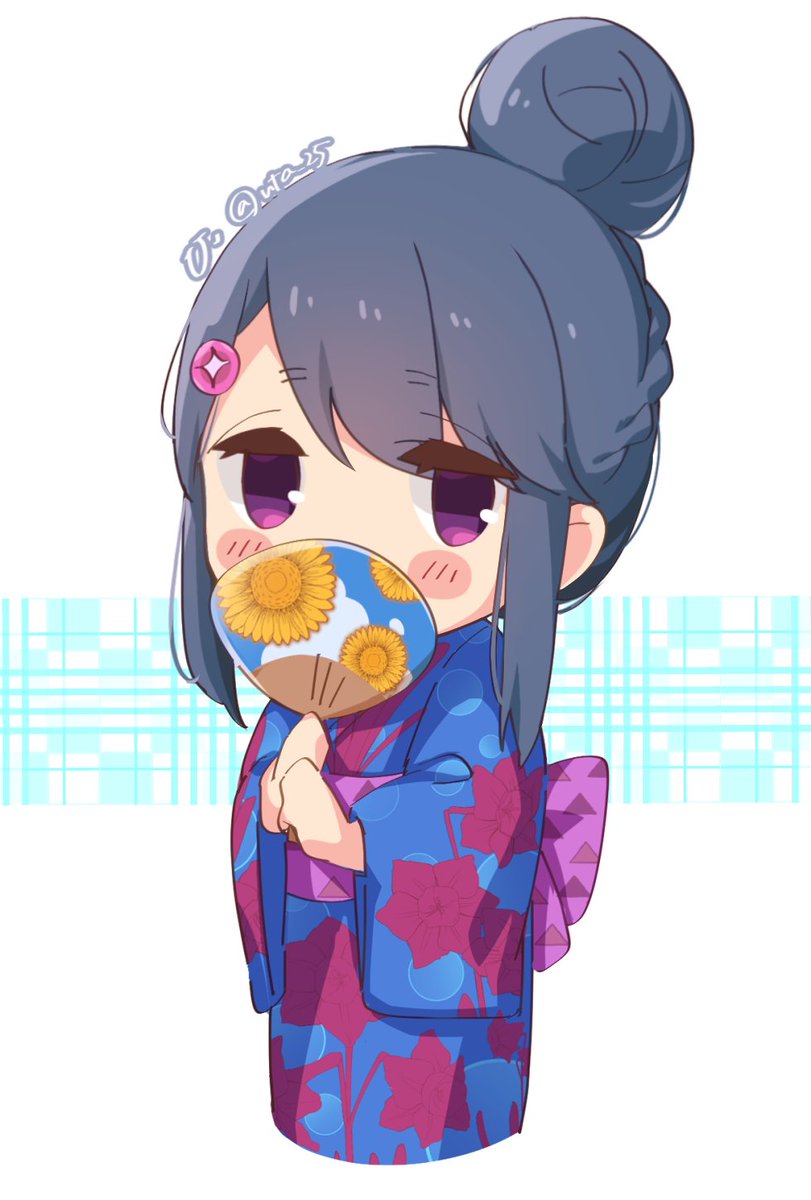 shima rin 1girl japanese clothes solo hair bun kimono single hair bun purple eyes  illustration images
