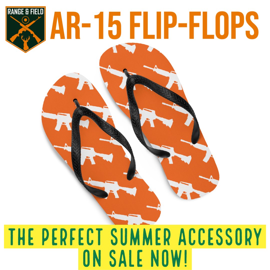 rangeandfield's tweet photo. Our AR-15 Flip-Flops are the perfect footwear for the beach or the pool. ON SALE NOW ☀️⛱😎 #beachwear #2A #AR15 #flipflops https://t.co/xlwqNLLvWQ