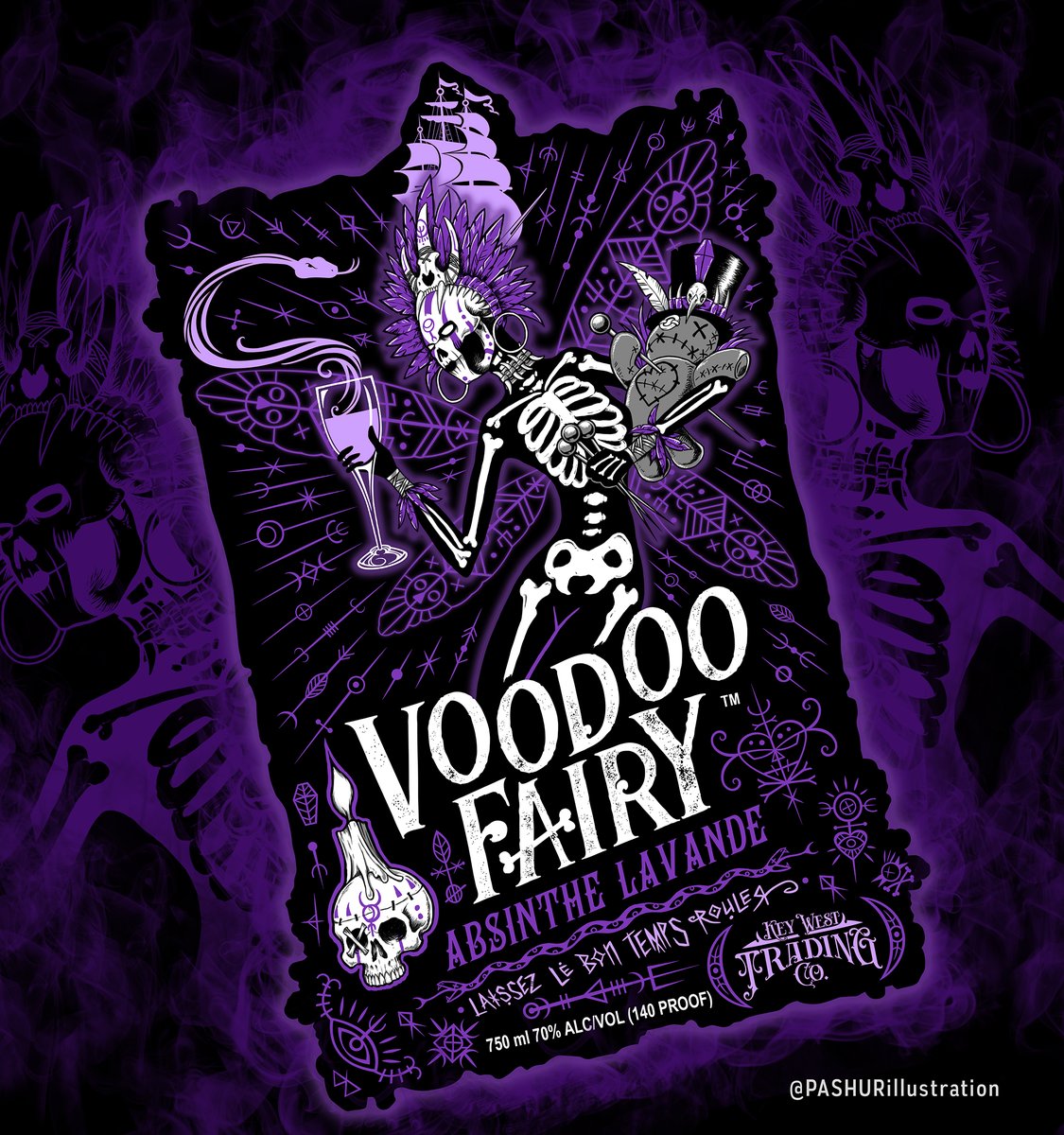 I finally finished the #VOODOOFAIRY #absinthe label #illustration for #KeyWest Trading Co. Can't wait to see this on the bottle all tricked out by All American Label. #voodoo #voodoovenom #voodooart #voodooillustration #art #artist #packagedesign