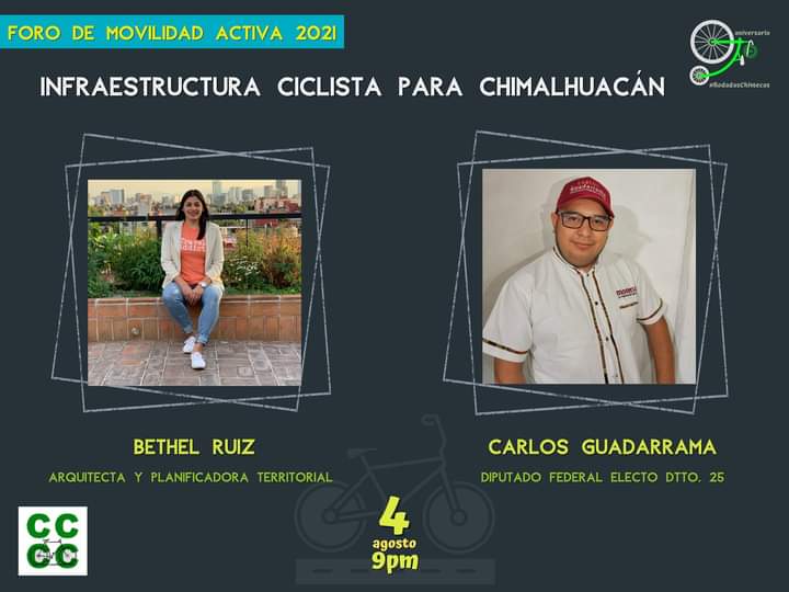 CCCChimalhuacan's tweet photo. Foro de Movilidad Activa 2021. Mesa 2: Infraestructura ciclista para Chimalhuacán.
Las charlas serán virtuales y se transmitirán por la página de Facebook del CCCC a las 9 de la noche (21:00 hrs) del 2 al 6 de agosto.
#Movilidad4S #REMEMOS #CiclovíasSeguras https://t.co/nvLB6GG7Ln