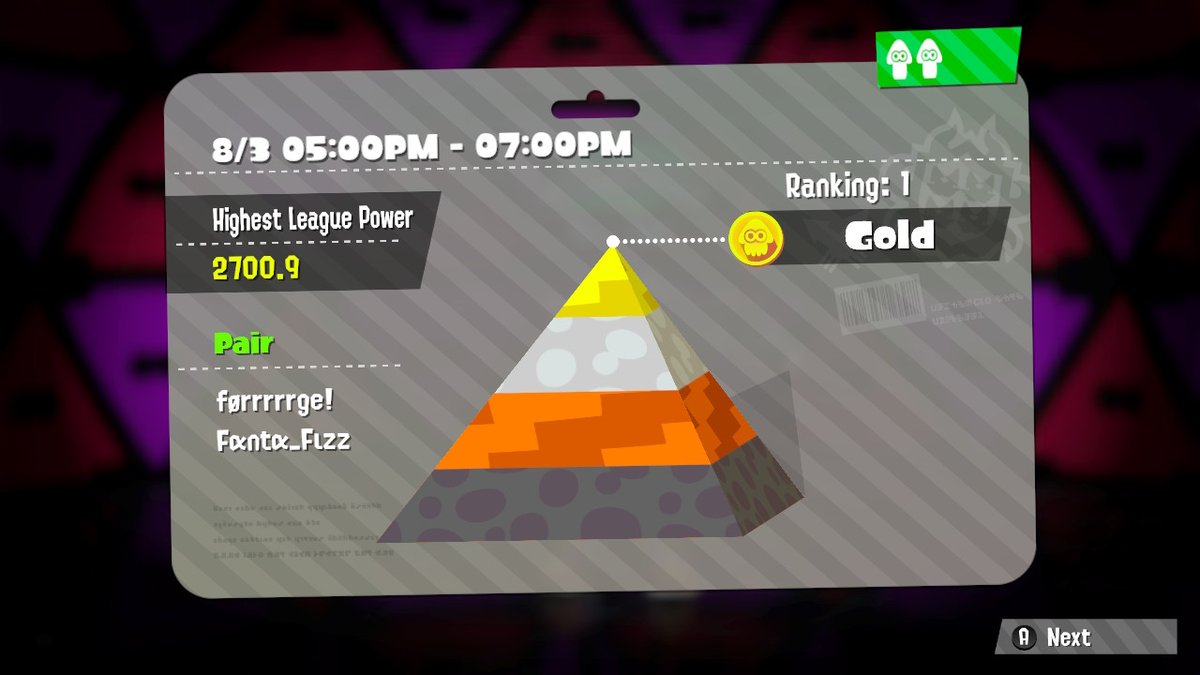 SUP_PINKIE's tweet photo. FANTA AND I DID IT!!! WE GOT 2700 TWIN LEAGUE POWER!!! #Splatoon2 #NintendoSwitch https://t.co/ctpHq5le70