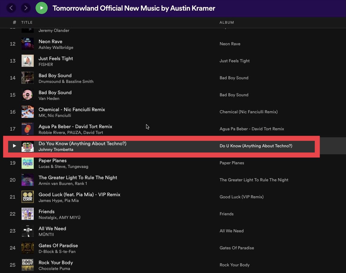 JohnnyTrombetta's tweet photo. Thank You @austinkramer for dropping my track on @tomorrowland one world radio #playlist #techno #tomorrowland #austinkramer #share #support https://t.co/Tb0Yyq2eUH