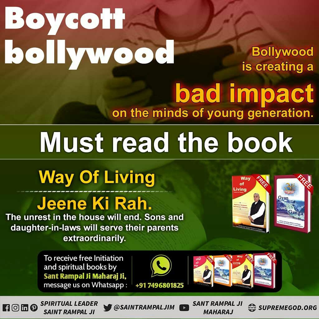 ##GodMorningSaturday.

#BollywoodStopVulgarity
Bollywood is creating a bad impact on the minds of young generation. Must read the book Way Of Living
& Gyan Ganga 

Must watch sadhna tv 7:30pm.
@SatlokChannel .