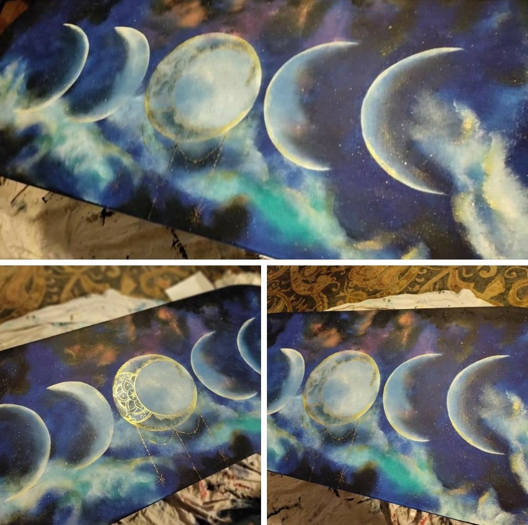 Handpainted galaxy and moon phases coffee table almost ready for a new home...