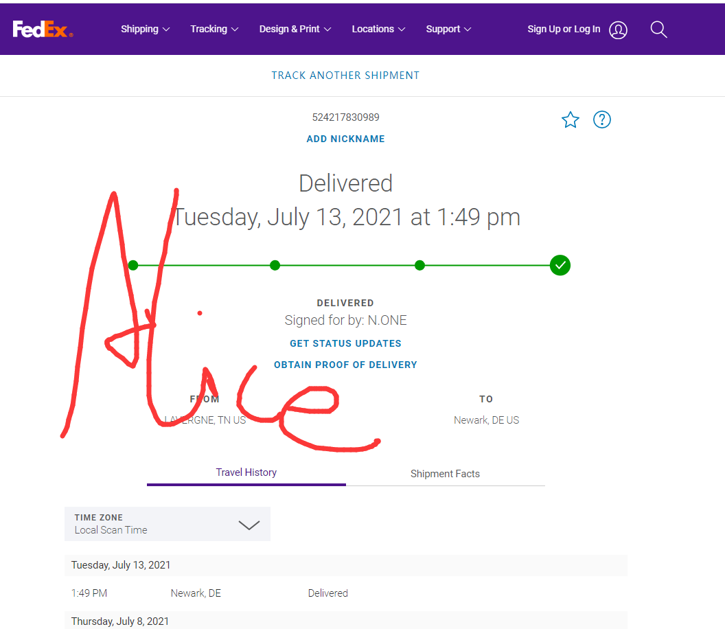 Alice70611676's tweet photo. saksfifthavenue order#286147315
FedEX tracking Number 524217830989
Show delivery on July 13th, signed and received by NONE. It never got to saks. I mean, it just pissed me off because I got no response from Fedex. https://t.co/8uz2WlPE9y