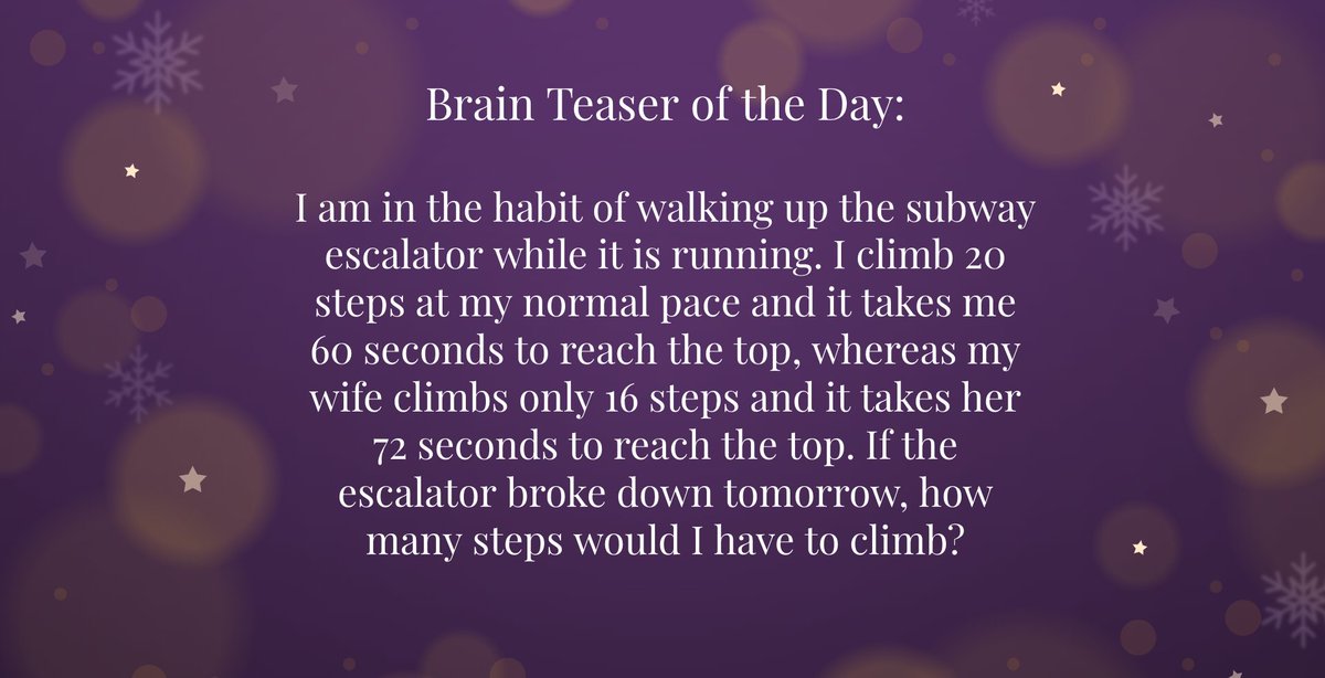 stem_kasapna's tweet photo. Special Sunday! Brain Teaser of the Day: Based on the following information, how many steps would I have to climb? Try it out, solutions on Monday!
#STEM #GirlsWhoCode #100DaysOfCode https://t.co/Cl1MCjeJJs