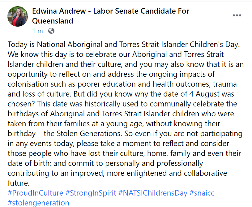 Did you know why the date of 4 August was chosen?
#ProudInCulture #StrongInSpirit #NATSIChildrensDay #snaicc #stolengeneration