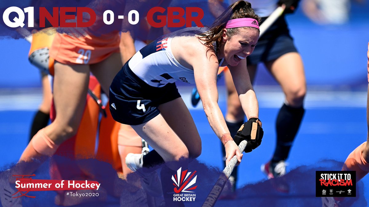 GBHockey's tweet photo. We keep out two corners in the dying moments of the quarter to ensure it remains level at the first interval 🇬🇧

📺 BBC iPlayer/Red Button, @discoveryplusUK &amp; @Eurosport_UK E5
💻 https://t.co/3E9KkmNzlk

#NEDvGBR #Tokyo2020 https://t.co/KGZyEzop2V