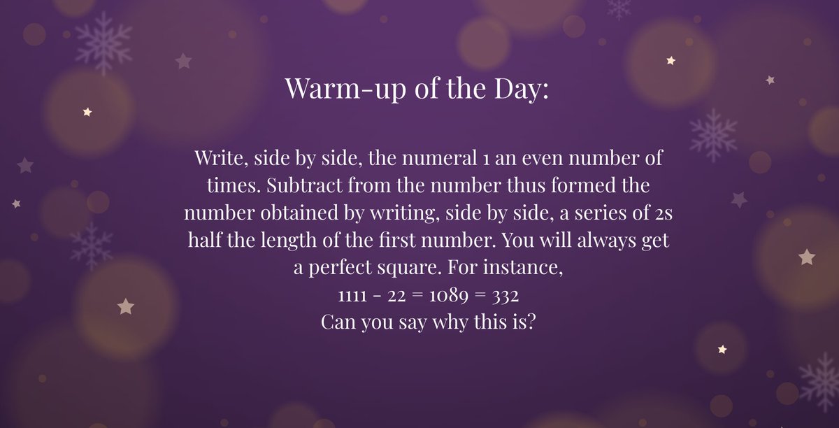 stem_kasapna's tweet photo. Warm-up Wednesday! Think about this interesting math problem for the day. How would you approach this? Have fun!
 #STEM #GirlsWhoCode #Python #code https://t.co/wudm3yh0wG