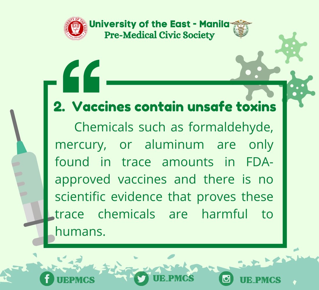UE_PMCS's tweet photo. Good day fellow warriors.
Here are some vaccine misconceptions that we always heard and read online. We did fact-checking for you not to be anxious about getting a vaccine. So what are you waiting for? Get vaccinated now!
#magpaBakunaka
#UEPMCS
#HaynayanSaSilangan https://t.co/sRmBBgIOMW