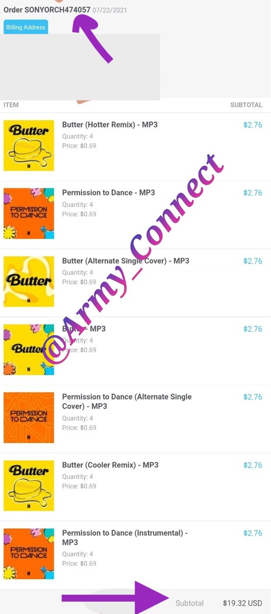 Army_Connect's tweet photo. ARMY,

When you fill out the tracker (https://t.co/BcvcWlW62a), plz make sure that your receipt shows the Full order number, the versions you bought, &amp; the total cost. We need them to verify purchases.

Receipt: screenshot of order confirmation page OR email confirmation. https://t.co/m0mnkxVTqr