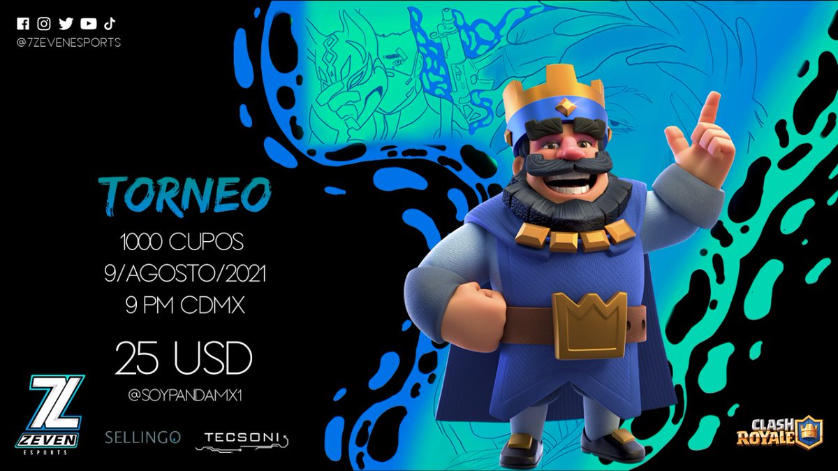 ¡TORNEO DE CLASH!

Llegó para todos el torneo de Clash Royale.

-REQUISITOS-
Seguir a:
- <a href="/SoyPandaMx1/">SoyPandaMx🐼</a> 
- <a href="/7ZevenEsports/">Zeven Esports</a> 

No te lo pierdas.

#GO7🔥