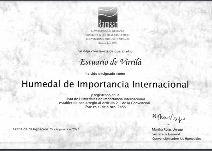 GQuijandriaA's tweet photo. Hoy llegó el certificado que reconoce al Estuario de Virrilá como nuestro sitio Ramsar número 14. Felicitaciones @munisechura!!! https://t.co/hlkH5EZuPq