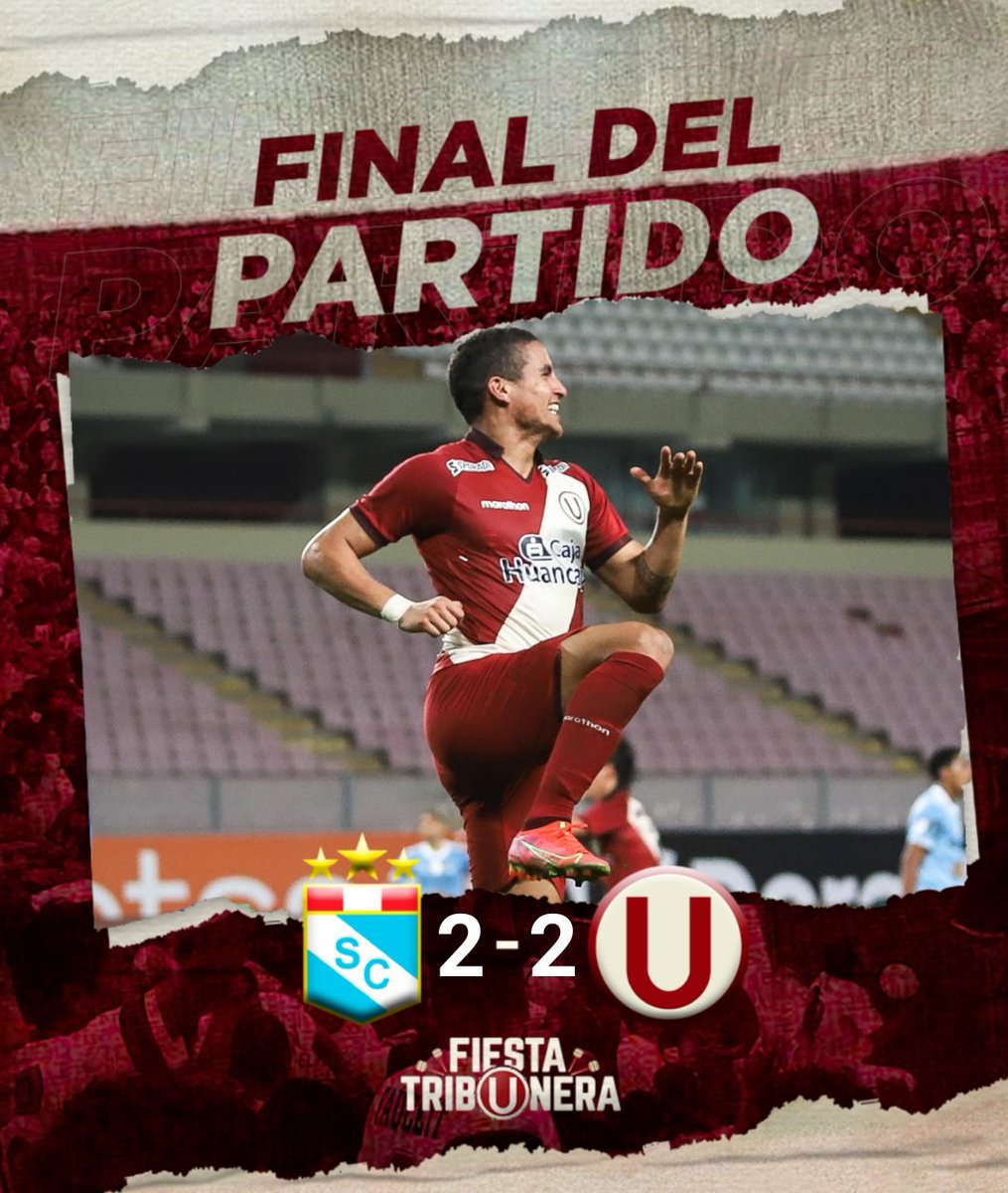 FTribUnera's tweet photo. ⚽️Final del partido ⚽️
📍 @ClubSCristal 2 🆚 @Universitario
2
🏆 Liga de Fútbol profesional - Perú
#LargateComizzo 
#SCvsU #YDaleU #Liga1Betsson https://t.co/u6Gzqh6WaS