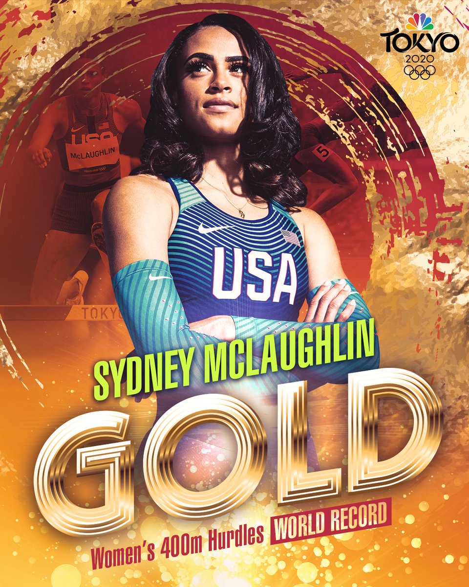 NBCOlympics's tweet photo. SHE DID IT AGAIN. WORLD RECORD FOR SYDNEY MCLAUGHLIN. #TokyoOlympics #OlympicHERstory https://t.co/B2HYUNLORr