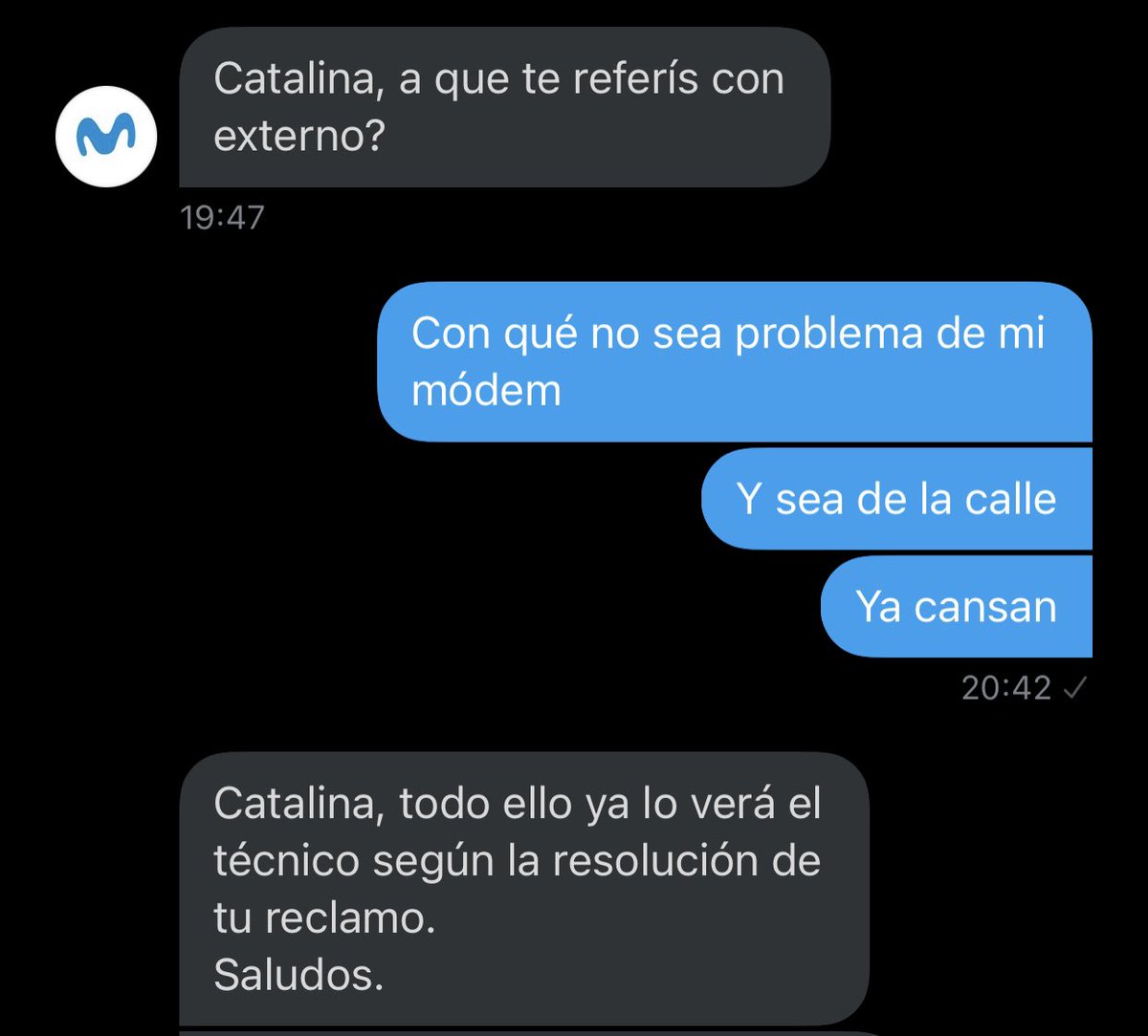 catarcolmeiro's tweet photo. @MovistarArg Si me hablaron tan solo para decirme nada y mandarme ✨saludos✨ https://t.co/ISoDt2K5kB