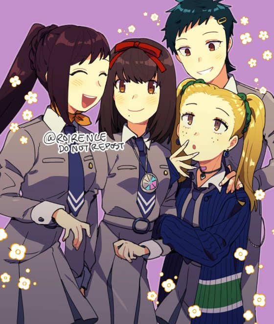 multiple girls 4girls brown hair smile ponytail twintails school uniform  illustration images