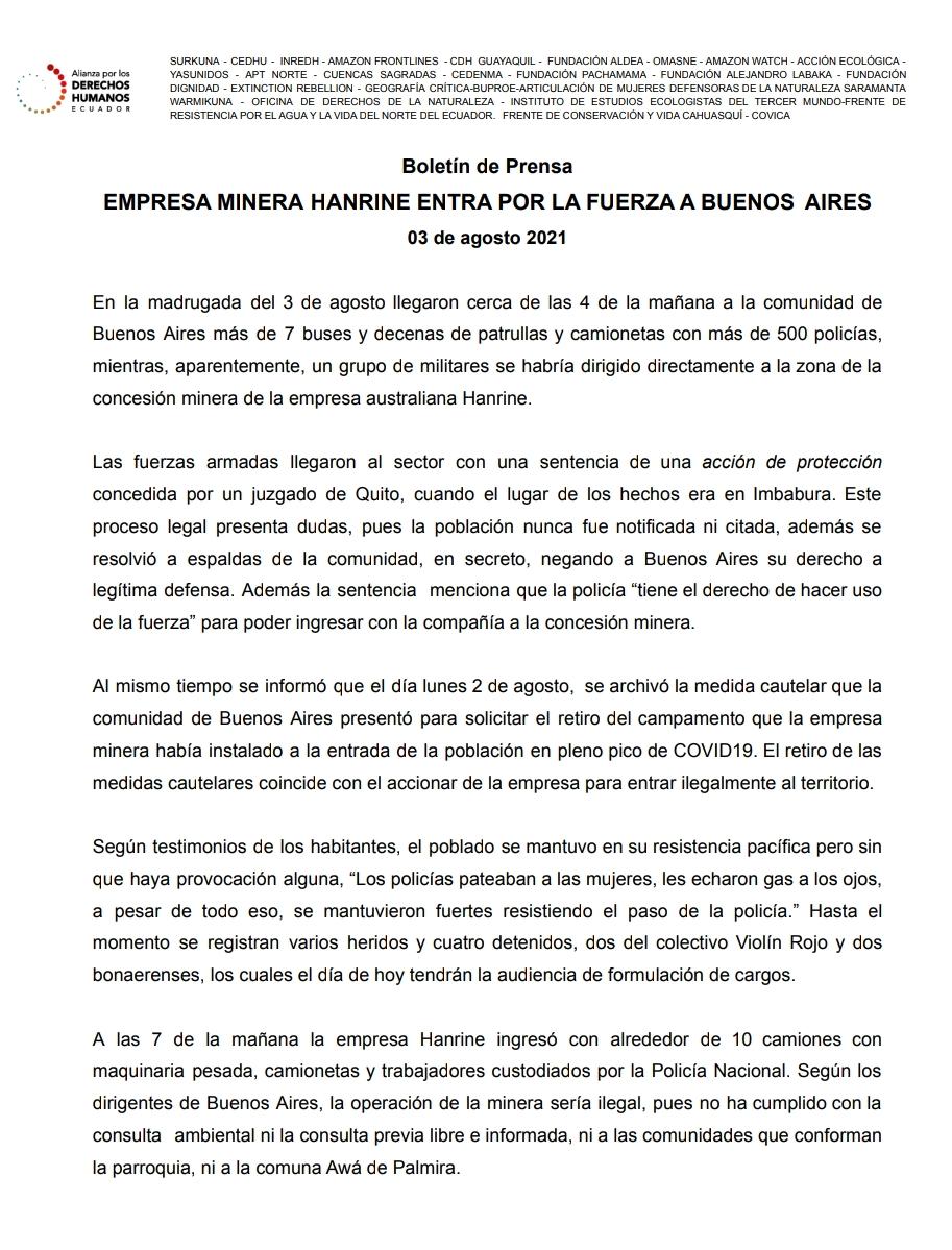 DDHH_Alianza's tweet photo. #BuenosAiresResiste🆘

EMPRESA MINERA HANRINE ENTRA POR LA FUERZA A BUENOS AIRES #SOSBuenosAires 

Boletín 👉https://t.co/EEP3KBkiyH 

@DEFENSORIAEC @DDHH_Alianza @MinGobiernoEc @LassoGuillermo @Presidencia_Ec @BernardaOM https://t.co/6Mq3UjJP0O