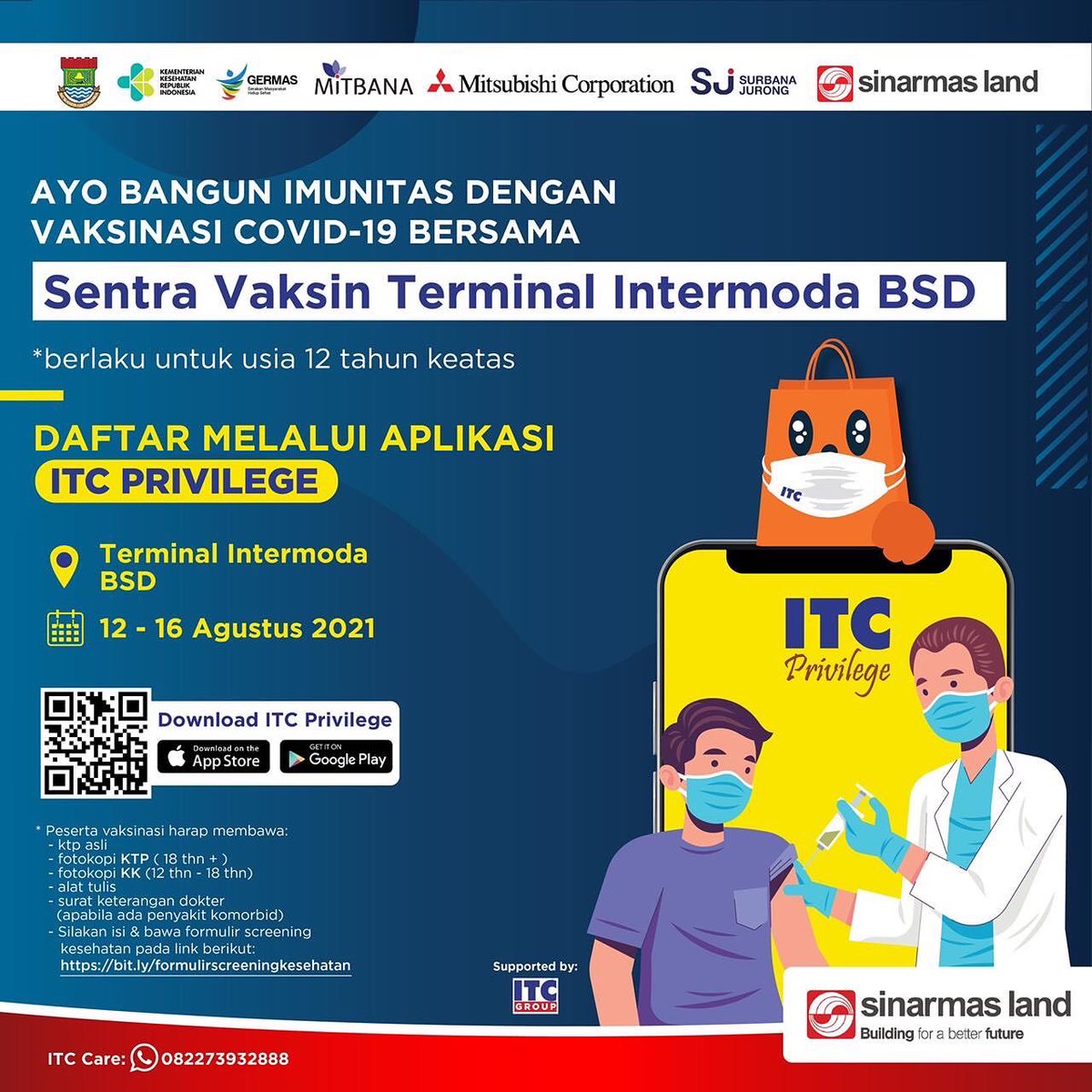 sinarmas_land's tweet photo. Kabar Gembira bagi seluruh warga BSD City, dan sekitarnya, segera dibuka SENTRA VAKSIN INTERMODA TOD BSD CITY yang berlokasi di Terminal Intermoda BSD City. Pada tanggal 12-16 Agustus 2021!
#SinarMasLand #BuildingForABetterFuture #ITCPrivilege #Vaksin #Intermoda https://t.co/ztF3LVmtZO