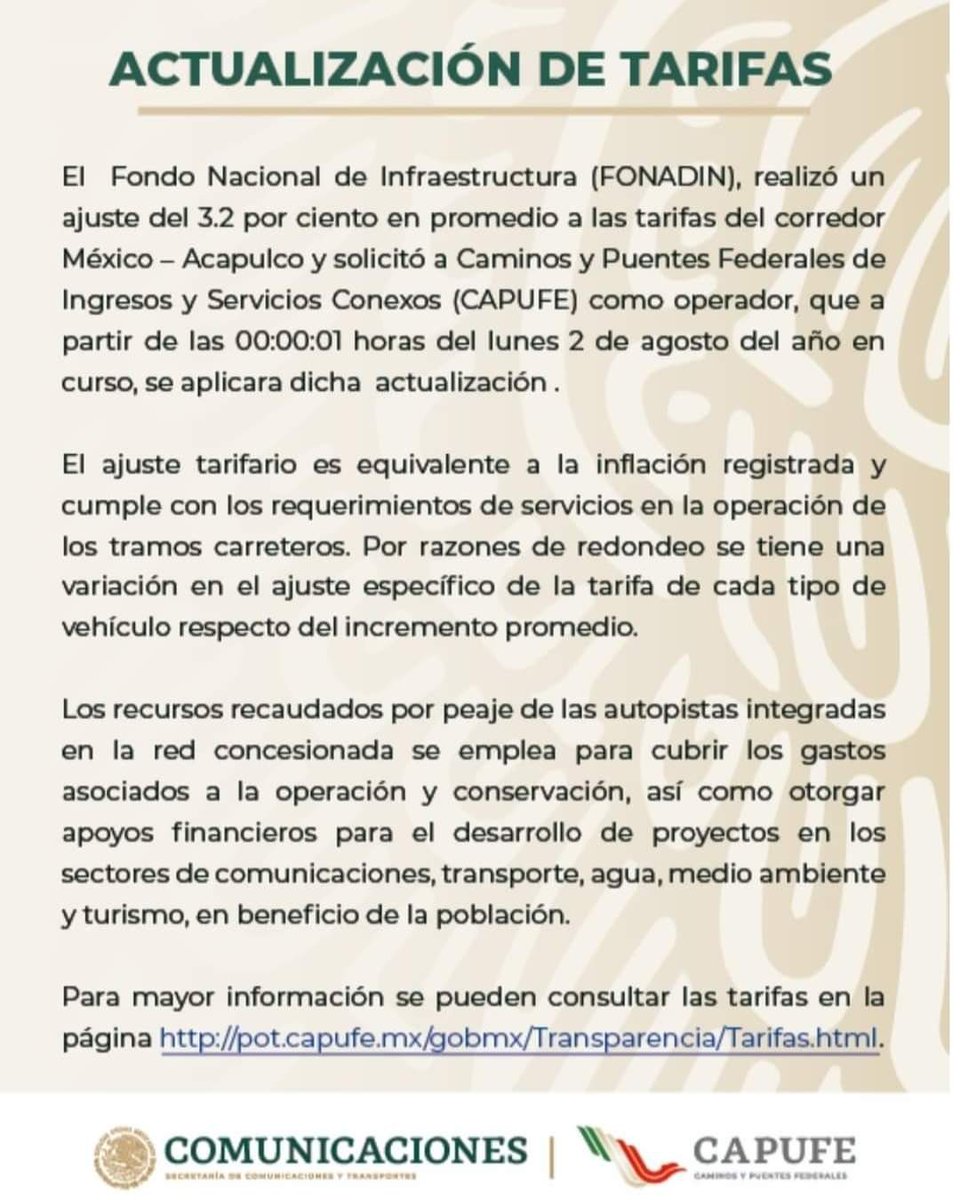 Ante el incremento realizado por el #FONADIN a las tarifas de las autopistas, obtendrían más recursos si evitaran las tomas de casetas y mejoraría la imagen de estas vías; si bien es cierto que el aumento no incide en la decisión de viaje, hay que cuidar pesos y no centavos!