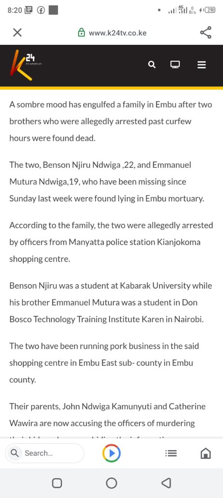 Police in Embu arrested two young brothers after curfew hours and murdered them. <a href="/IG_NPS/">Inspector General of Police- Kenya.</a>