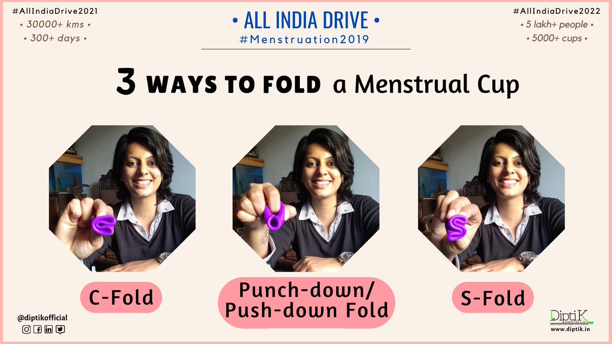 diptikofficial's tweet photo. Inserting the #MenstrualCup really takes practice. So try until you get the hang of it. Understand the folding technique. It' s about being comfortable.
#AllIndiaDrive2021 #SponsorMyDrive
https://t.co/xQLio9bHq7
#Donate for the cause
https://t.co/HMguoevvrV
#Menstruation2019 https://t.co/GTKL2cesG2