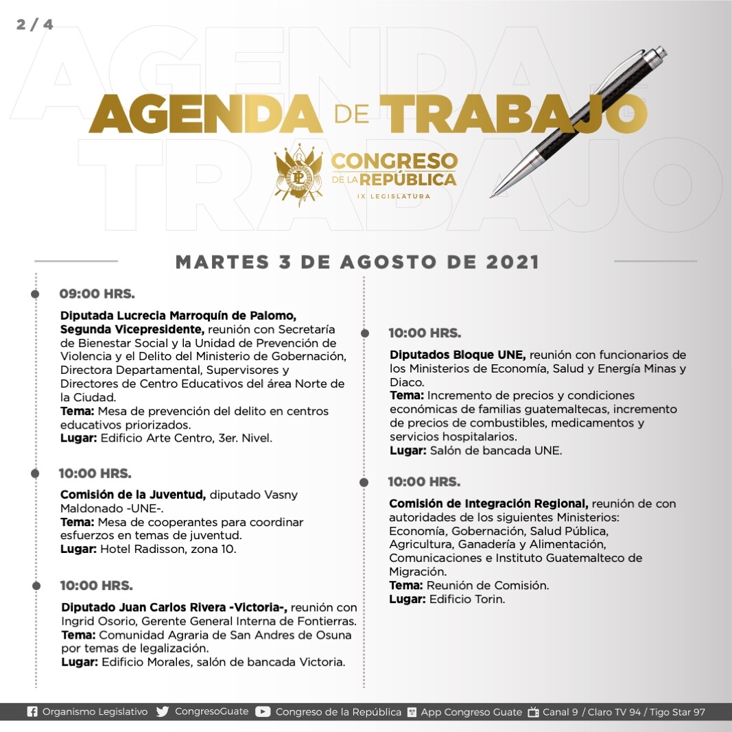 VasnyM's tweet photo. #AgendaTrabajo | @CongresoGuate #Guatemala
🗓️ Martes #3agosto 2021
⌛10:00 - Reunión con coperantes int'l y de @ConjuveGuate
⏳14:00 - Reunión con representantes de #ACSSO
@unicefguatemala
@nimdgt
@UNFPAGuatemala
@PDHgt
@IRI_es
@Albertologos
@MarinaChenSam1
@Kam_H_
🇬🇹🇺🇲🇳🇱🇺🇳 https://t.co/trQVIr8Ppy