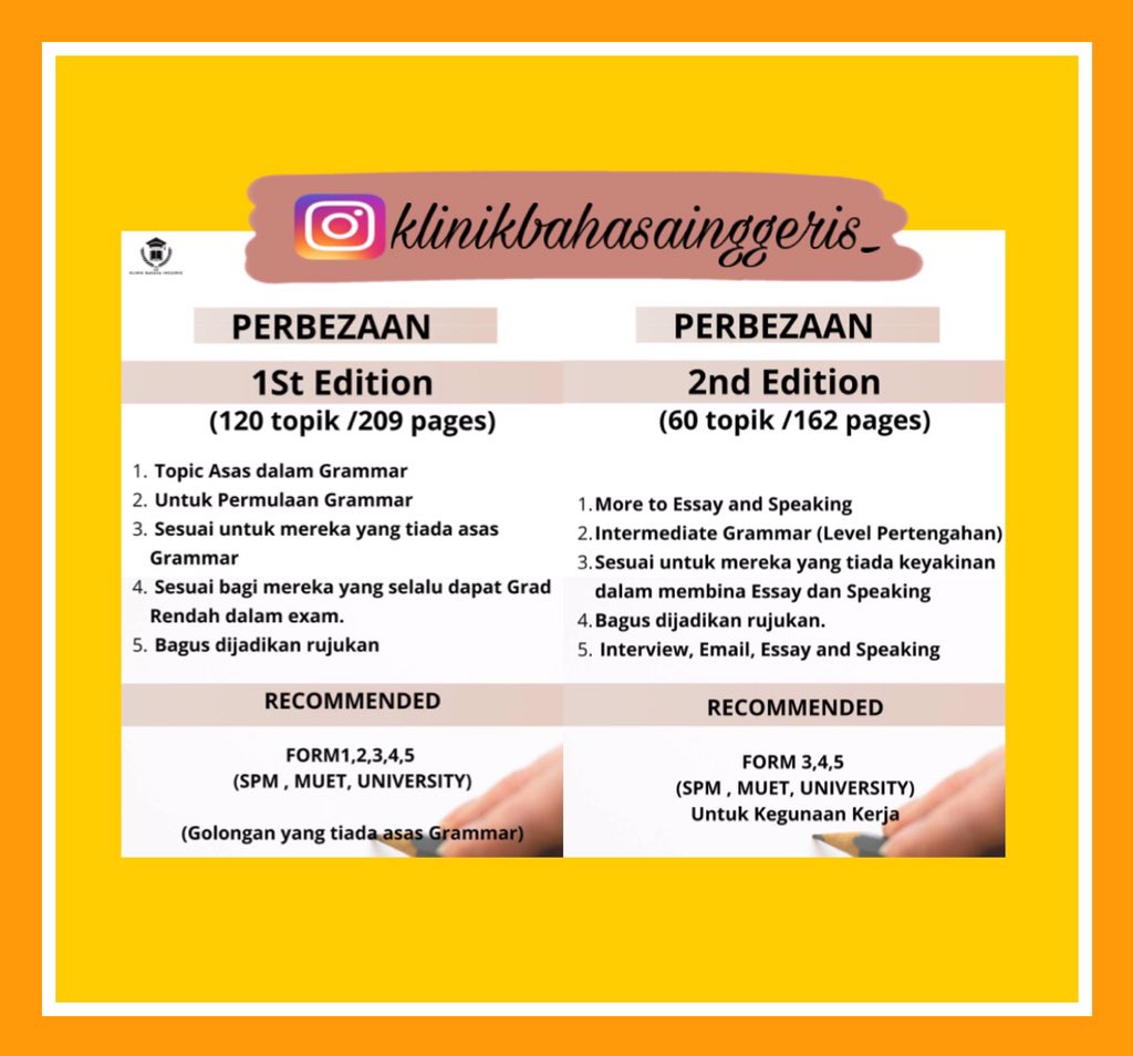 تويتر Klinikbahasainggeris على تويتر 𝐵𝓊𝓀𝓊 𝒢𝓇𝒶𝓂𝓂𝒶𝓇 𝒟𝓌𝒾𝒷𝒶𝒽𝒶𝓈𝒶 English Malay Dwibahasa Sesuai Untuk Semua Golongan Usia Mudah Untuk Difahami Harga Yang Berpatutan Rm25 Only Available Edition 1 Edition