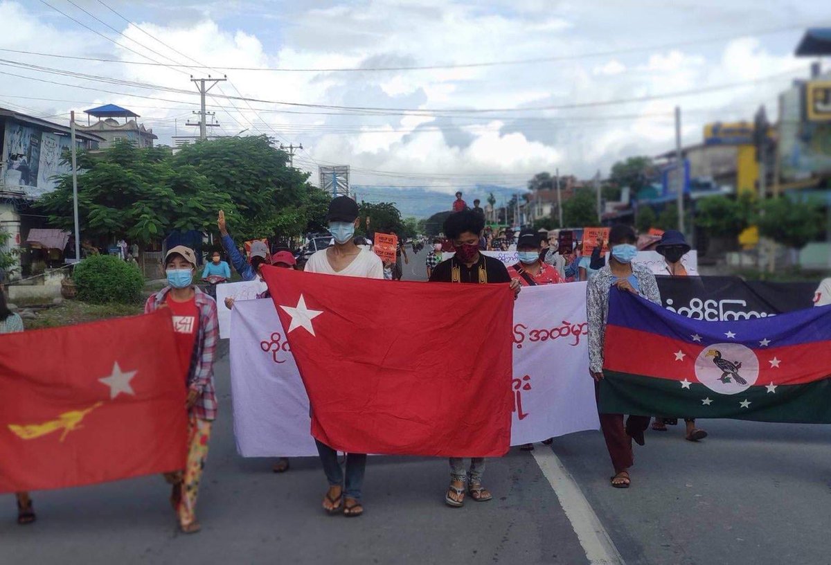 Myanmar_Now_Eng's tweet photo. Despite Myanmar military junta's repeated attempts to crack down on anti-coup protests, residents of Kale, Sagaing, came out to march today (Aug 4). 

Photos: CJ

#WhatsHappeningInMyanmar https://t.co/joWAPsk8pz