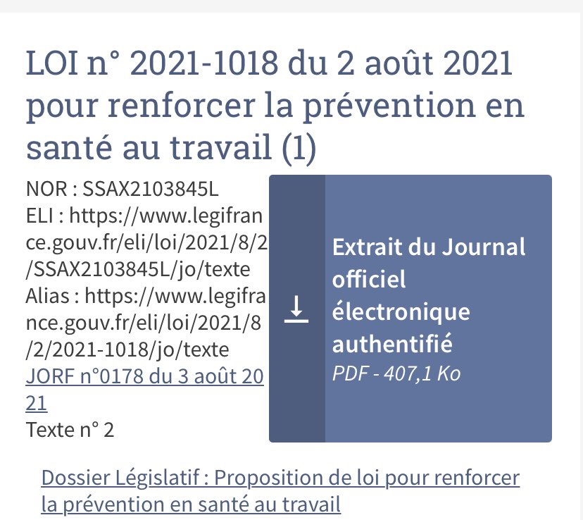 🚨Publication hier de la loi pour renforcer la prévention en santé au travail 
…. Un texte à regarder de près pour application aux personnes en situation de handicap ou malades 
#santé #travail #prevention #handicap #pdp 
👉 legifrance.gouv.fr/jorf/id/JORFTE…