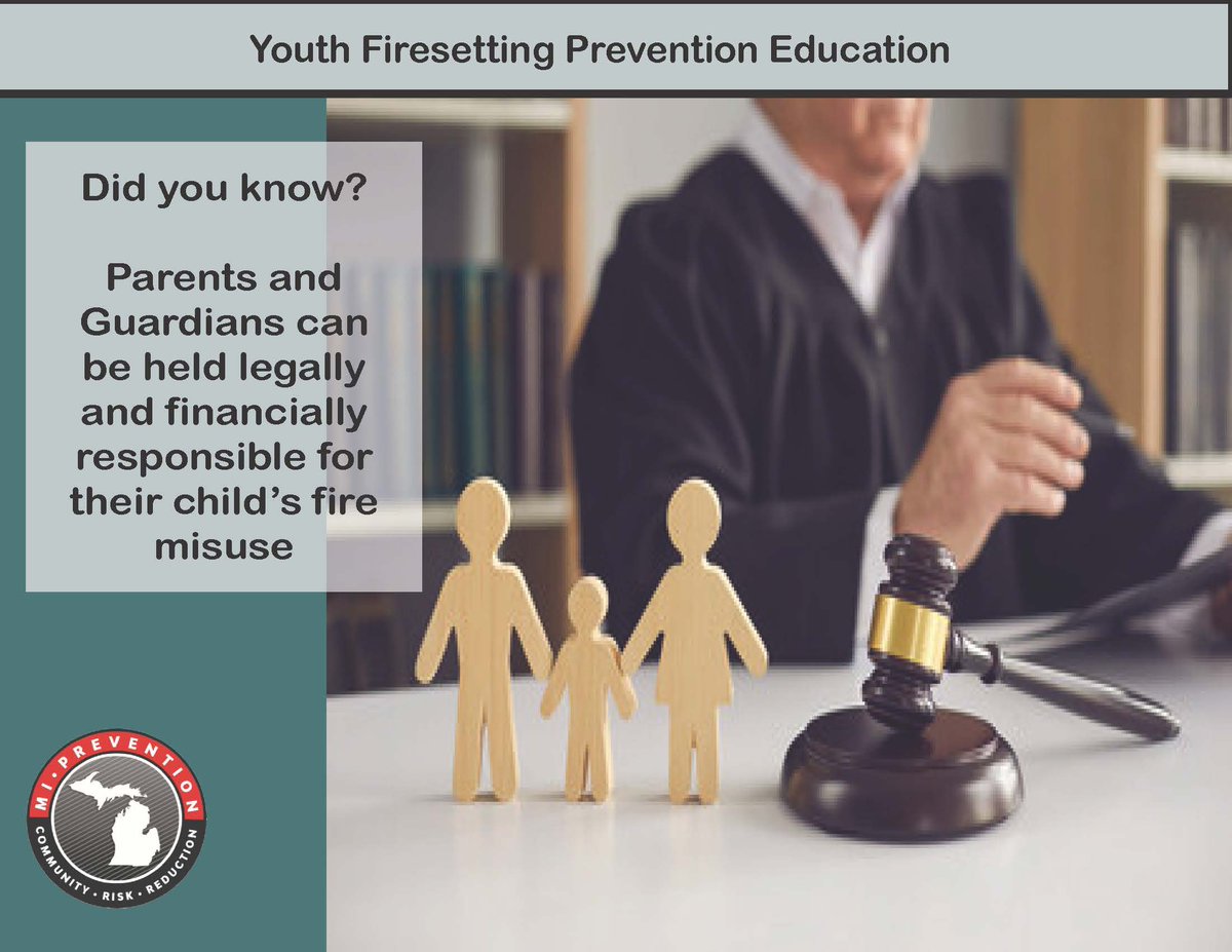 MiPrevention's tweet photo. Research data show that without proper intervention or if only punishment is used, youth who misuse fire will very likely do it again

#YFS #YFires #education #prevention #communicate #teens #kids #police #schools #Michigan #guardians #responsible #fire #misuse #judge #court https://t.co/VG3s43jCNd