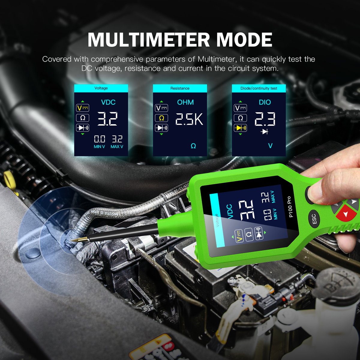 jdiag1's tweet photo. P100Pro(1)
Function：
1、Intelligent identification of voltage/resistance
2、Multimeter mode (measure voltage, resistance, diode, continuity )
3、Oscilloscope function
4、Activation of vehicle components
5、0-5V adjustable power supply
6、frequency
7、Network online free upgrade https://t.co/h8ub2j90m2