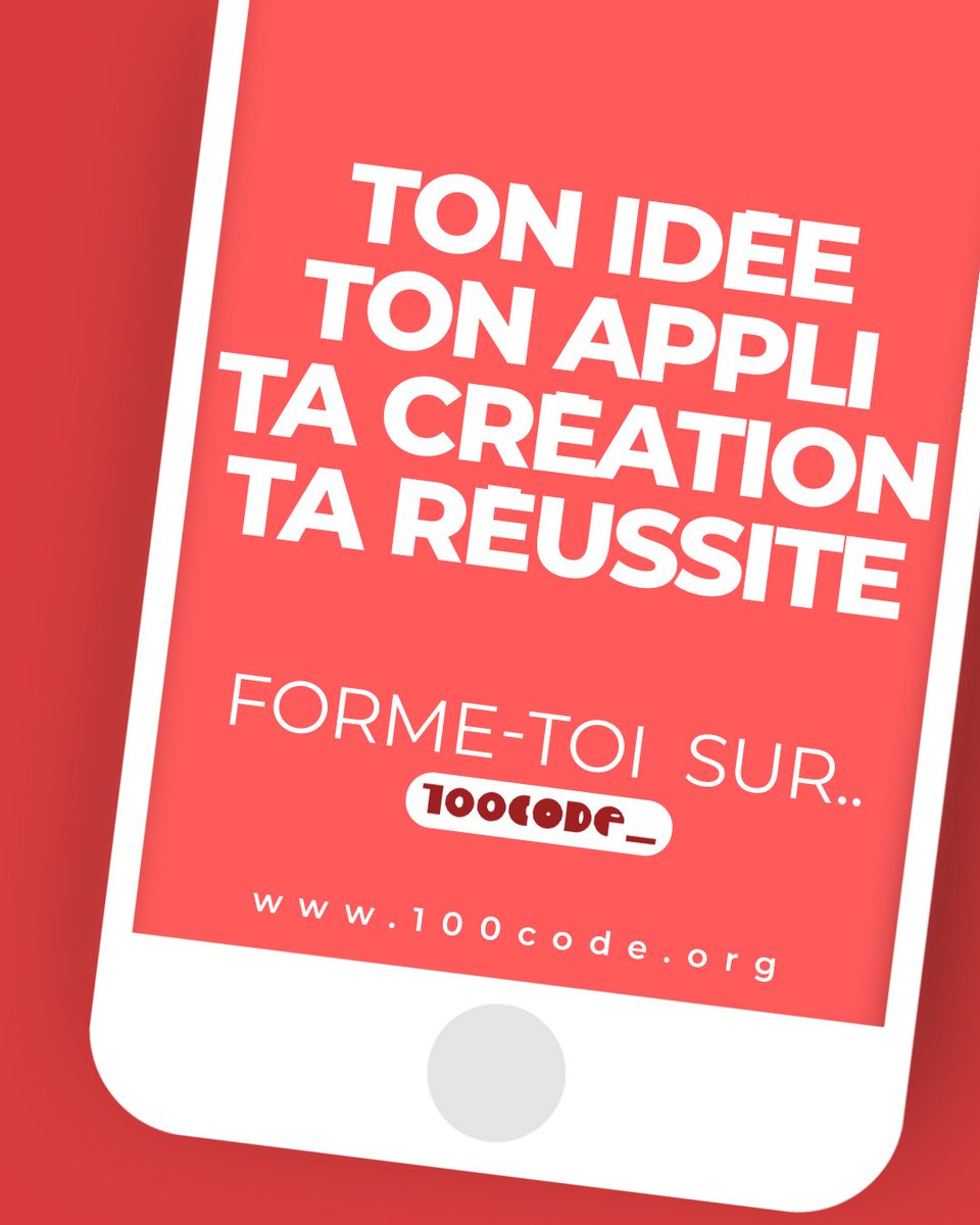 100_code's tweet image. Ton idée, ton application créée par toi même grâce à la plateforme 100code.org
Tu n'as plus d'excuses !
#100code #sanscode #coding #application #app #applicationweb #apllicationmobile #afrique #mondial #reussite #togo #niger #cotedivoire #burkina #benin