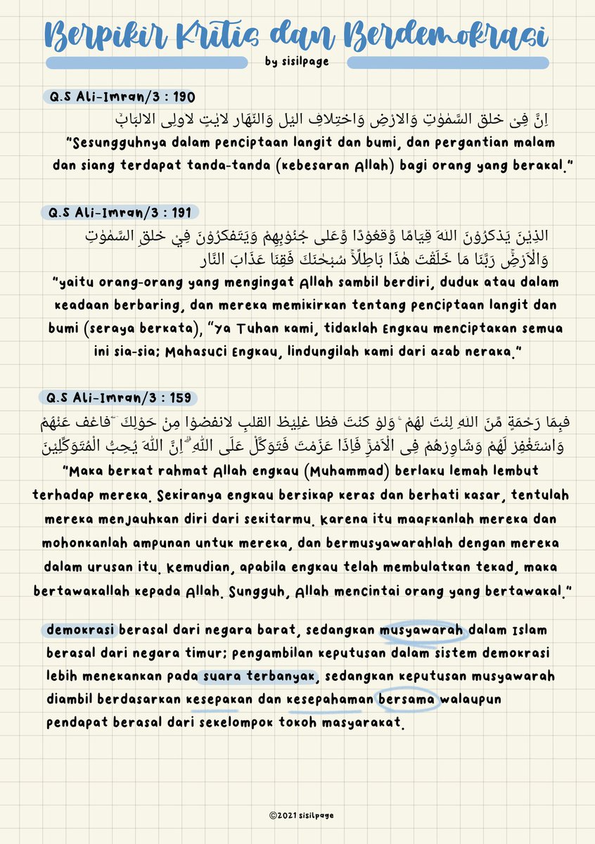 sisilpage's tweet photo. #sisilpage : berpikir kritis dan 
berdemokrasi secara islam

✧ rangkuman materi agama kelas 12 https://t.co/EmLxsD1vwI