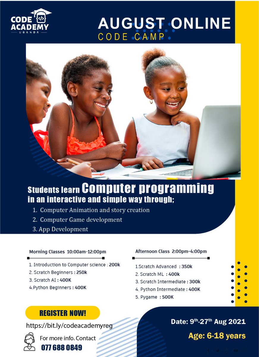 code_academy_ug's tweet image. While code school is fun, Code Camp excels in all things. The August Code Camp is here, starting 9th to 27th.

Join the Code Camp today. bit.ly/codeacademyreg

#codingisfun #codinginuganda