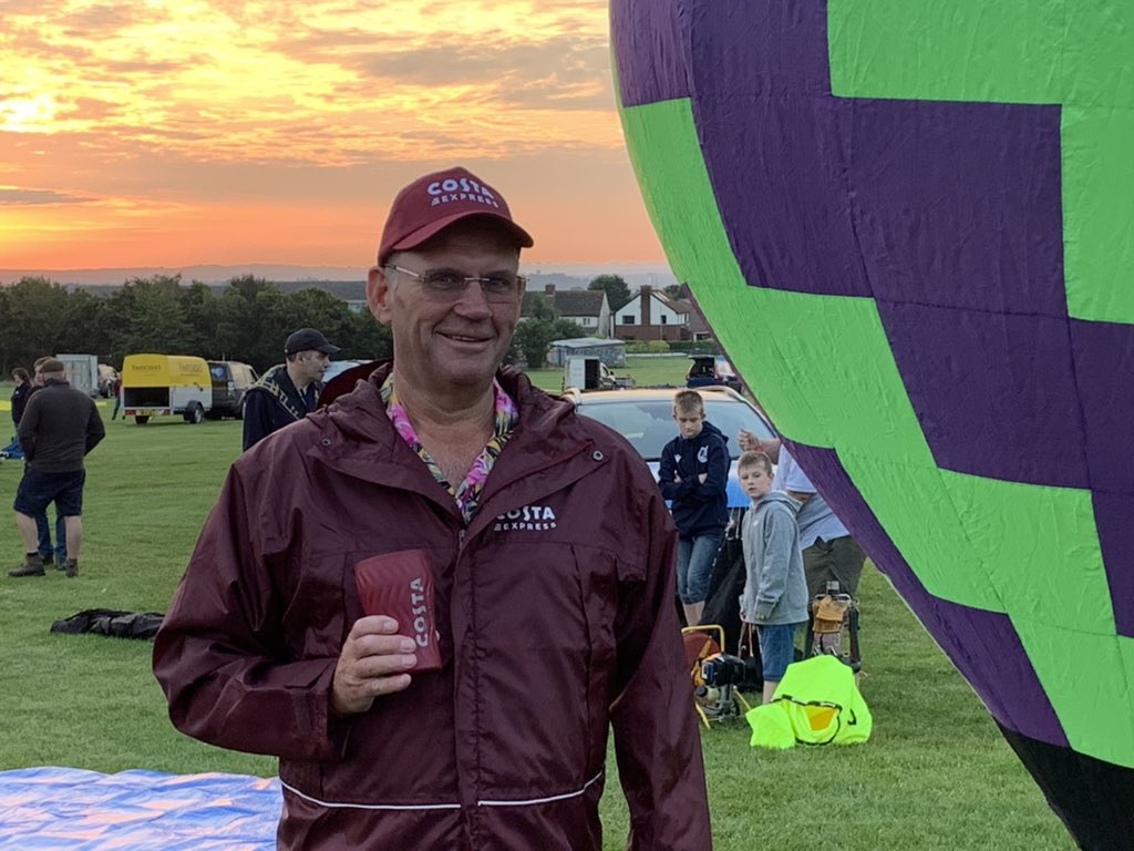 Chris Allcock, chair of Bristol International Balloon Fiesta, said 30 balloons are due to take off this morning in @northbristol for #FiestaFortnight - thankful for <a href="/CostaCoffee/">Costa Coffee</a> getting me through the early start with a brew! ☕️
