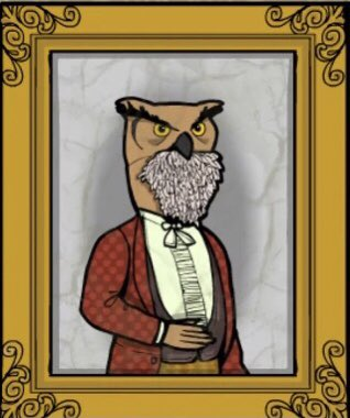 owloftheday's tweet photo. Today's Owl Character of the day is Mr. Owl from the Rusty Lake game series!! He is (probably) a Great Horned Owl. https://t.co/iovDmiH1q7