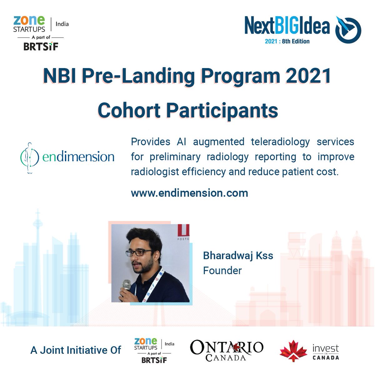 Zone Startups India | BRTSIF (@zonestartupsin) on Twitter photo Zone Startups/India warmly welcomes <a href="/bharadwaj_kss/">bharadwaj_kss</a> Founder @Endimension Technology Private Limited to the #NBI2021 Pre landing program.
We wish the cohort member "All The Best" as they embark on this journey with us on preparing for #softlanding in #Canada Zone Startups/India warmly welcomes <a href="/bharadwaj_kss/">bharadwaj_kss</a> Founder @Endimension Technology Private Limited to the #NBI2021 Pre landing program.
We wish the cohort member "All The Best" as they embark on this journey with us on preparing for #softlanding in #Canada