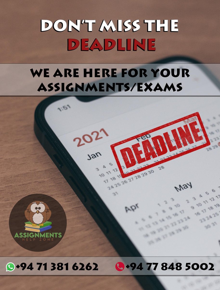 AssignmentsZ's tweet image. Deadlines are getting closer?
.
Could not complete your academic work?
.
Experienced & Professional Writers Available!
.
Any Subject!
.
Whatsapp us +94713816262
Call us at +94778485002
.
Send your assignments to; assignmentshelpzone@gmail.com