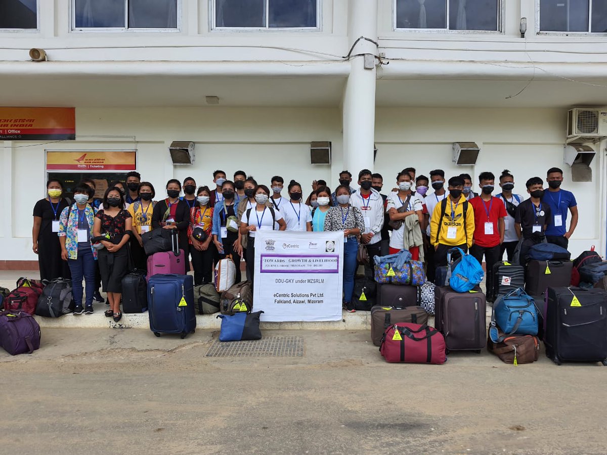 MzSRLM's tweet photo. Mizoram SRLM is happy to share yet another success as 37 rural youth who had undergone skill training through  DDUGKY scheme, left for Haryana to start their new career. We wish them the very best and a big shoutout to the PIA eCentric Soultions Pvt Ltd. https://t.co/qjn8bl63AM